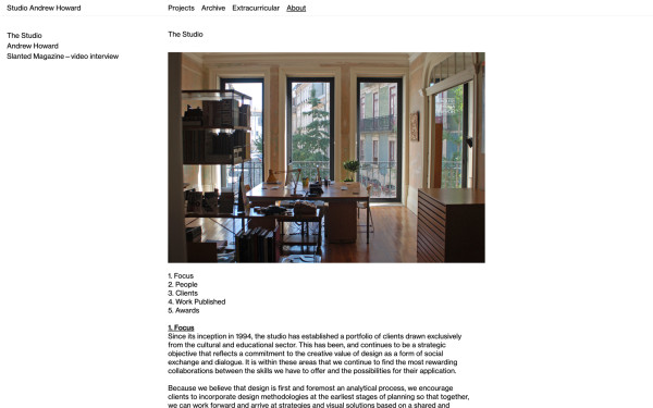 Studio Andrew Howard website screenshot